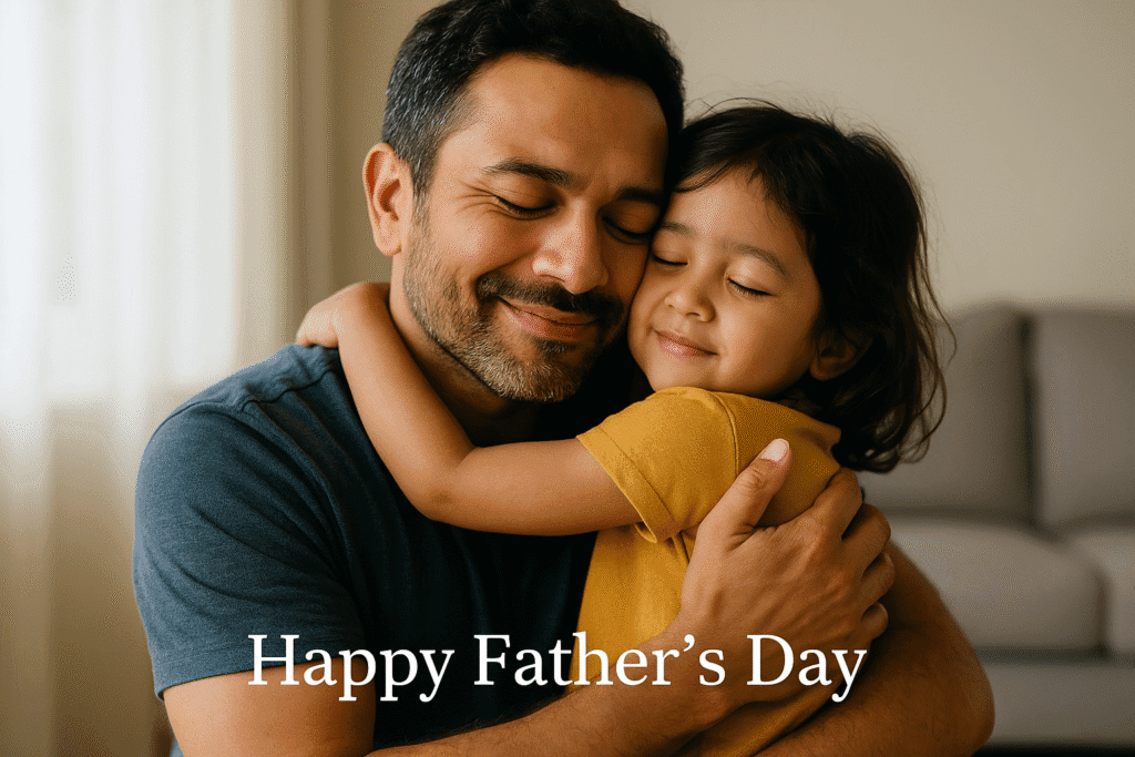 A father hugging his child warmly, Father's Day emotional moment Father’s Day Quotes