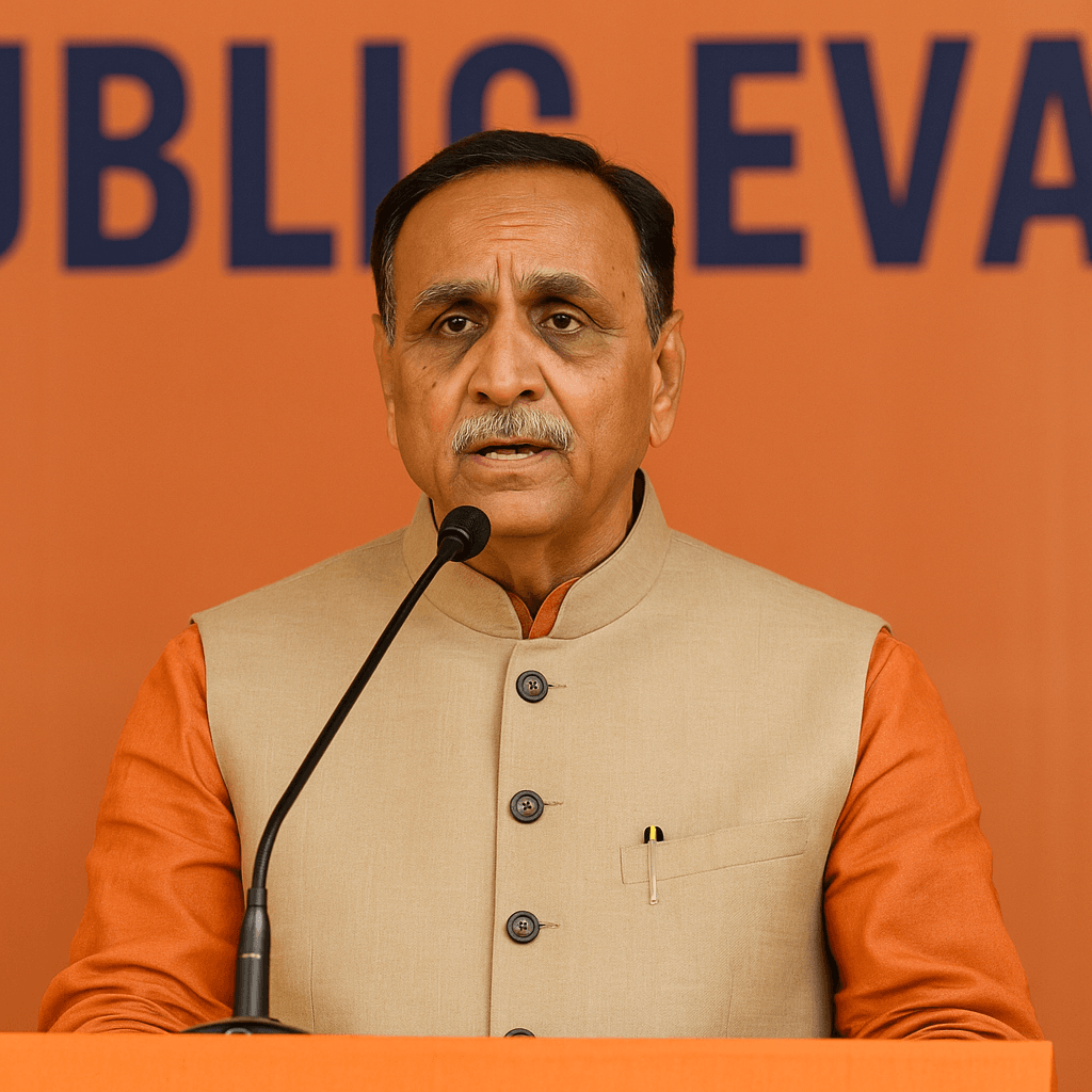 Former Gujarat CM Vijay Rupani speaking at a public even Vijay Ruhani Death 2025