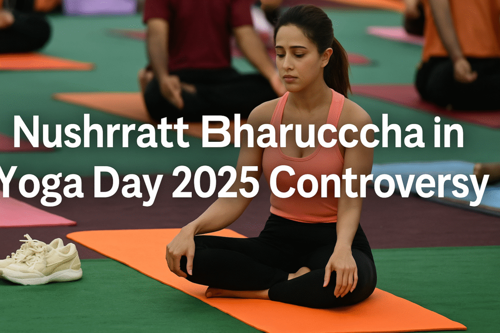 Nushrratt Bharuccha Yoga Day 2025 controversy, celebrity yoga backlash at International Yoga Day event