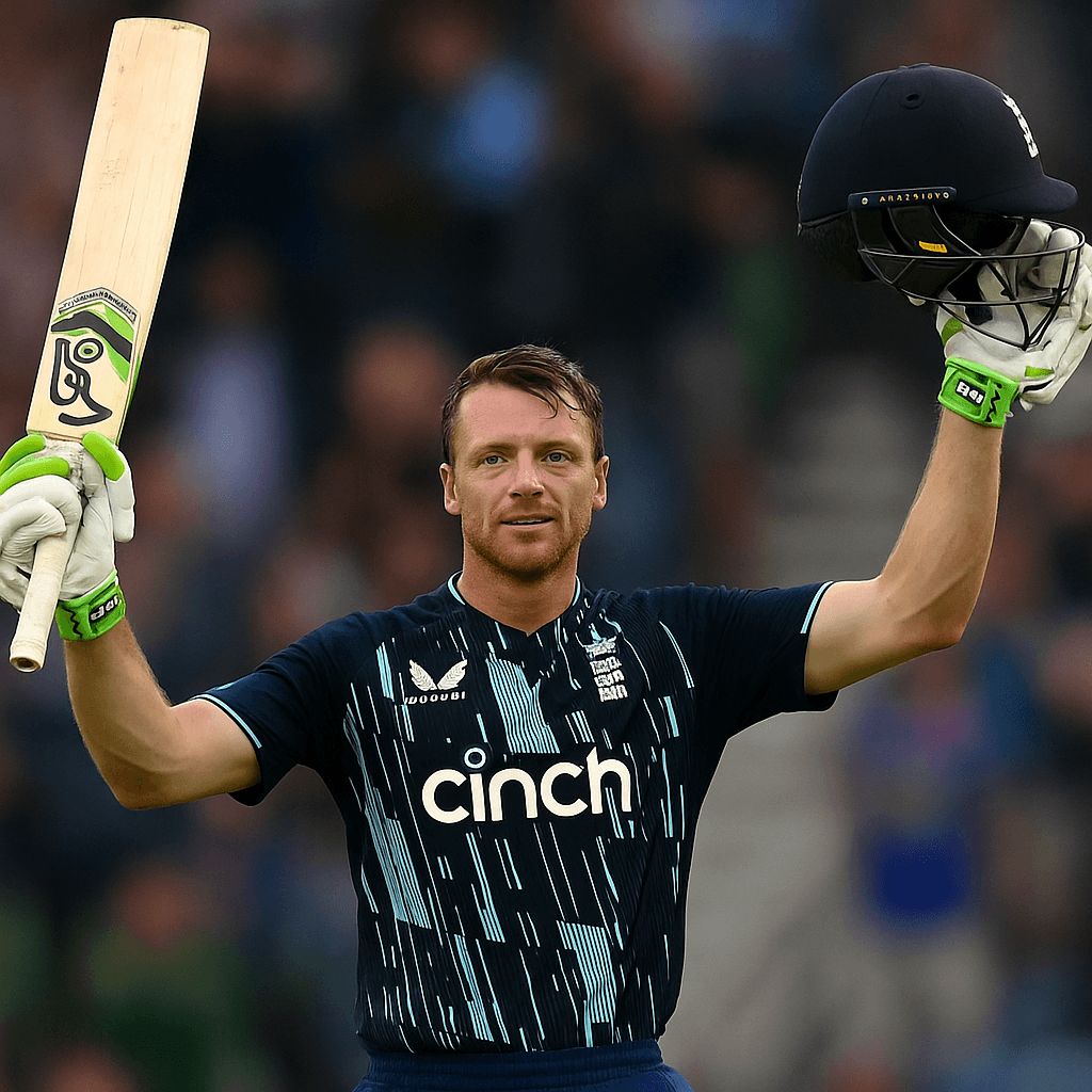 Jos Buttler raising his bat