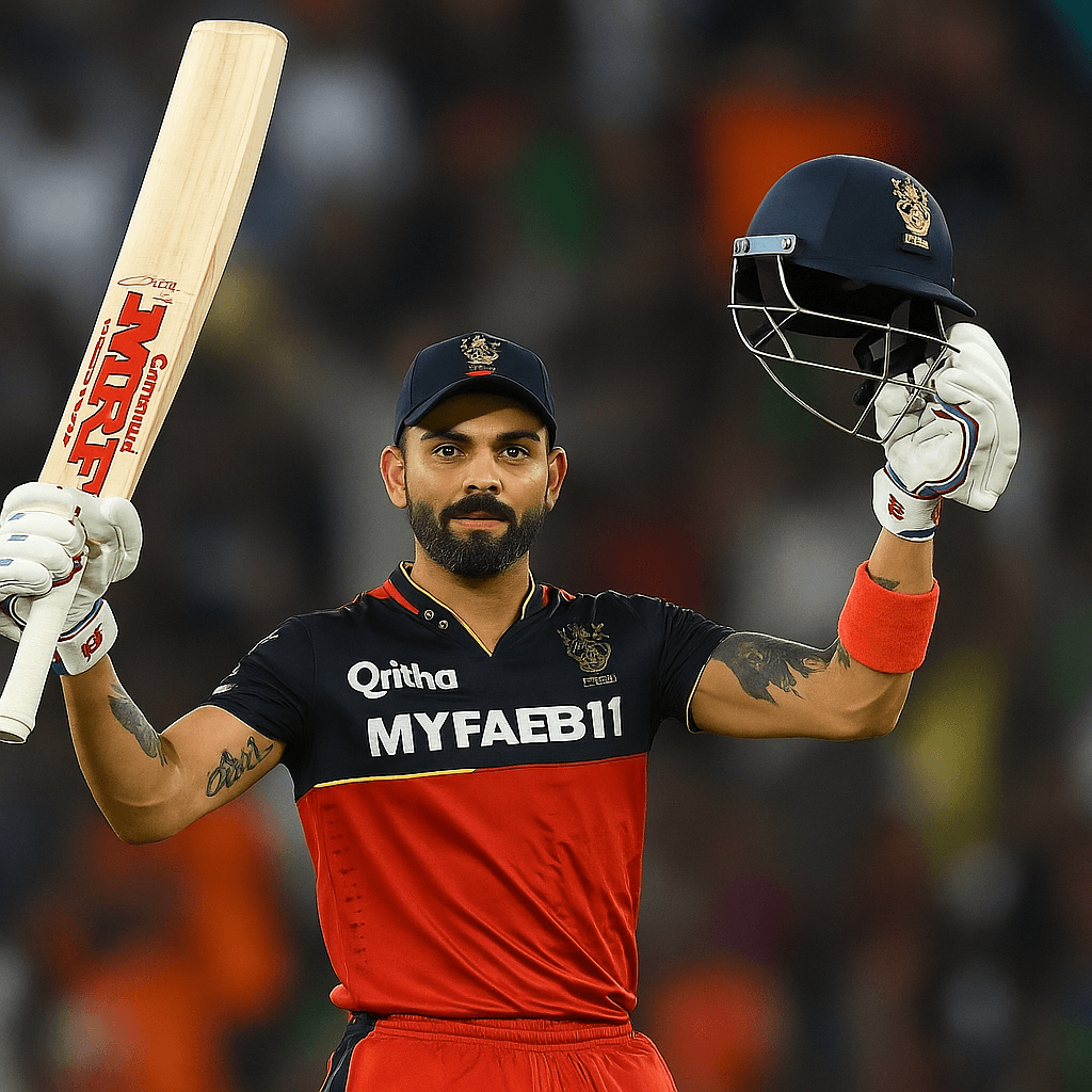 Virat Kohli raising his bat after scoring a half-century