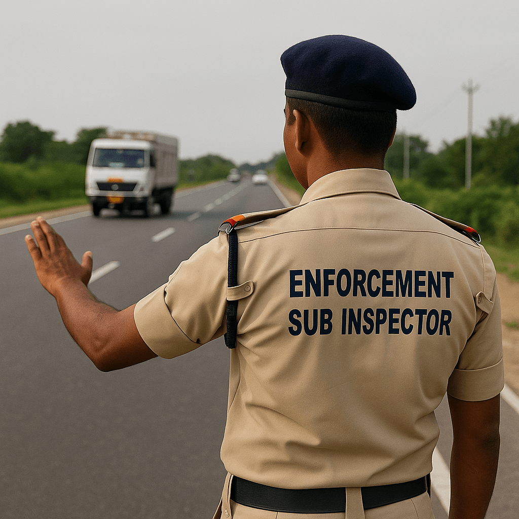 Enforcement Sub Inspector standing on a Bihar highway during routine checking