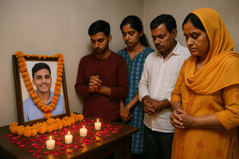 A candlelight vigil held by villagers in Prayagraj