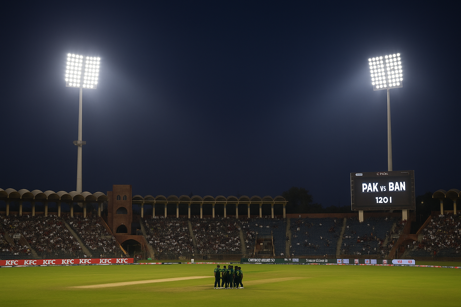 Gaddafi Stadium floodlights on during evening T20 match