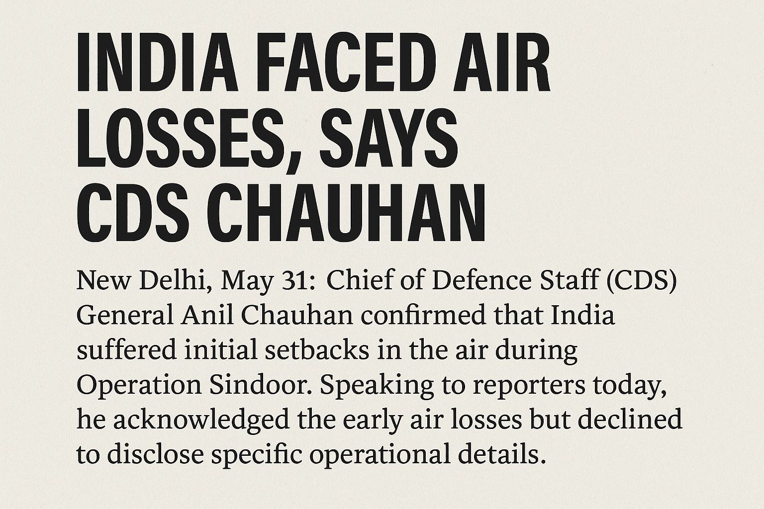 CDS Anil Chauhan addressing media with serious expression