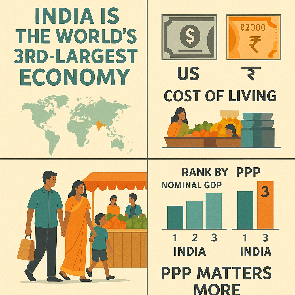 Infographic showing India as 3rd largest economy by PPP