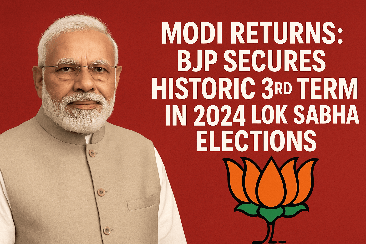 Indian Prime Minister Narendra Modi raising his right hand in a formal gesture, wearing a navy Nehru jacket and white kurta, standing against a beige background.
