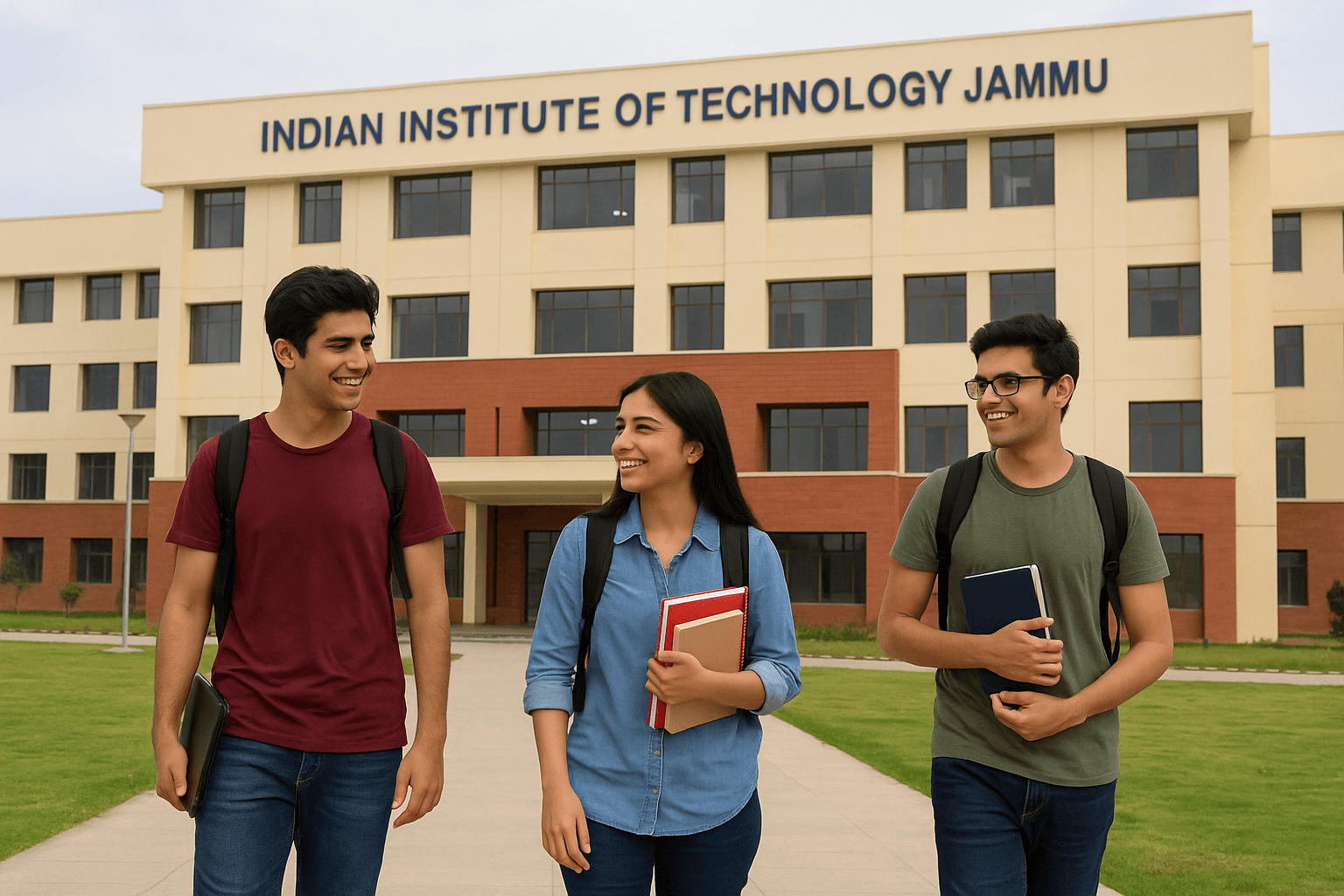 Students walking in front of IIT Jammu building