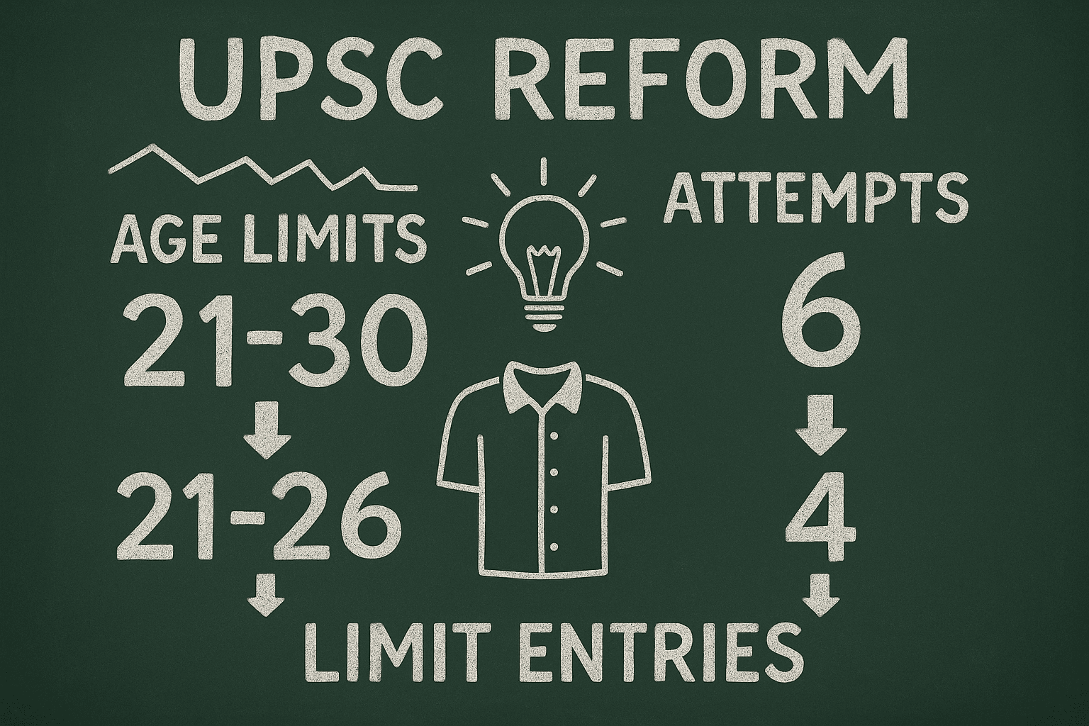Chalkboard graphic showing UPSC age limit & attempt reform