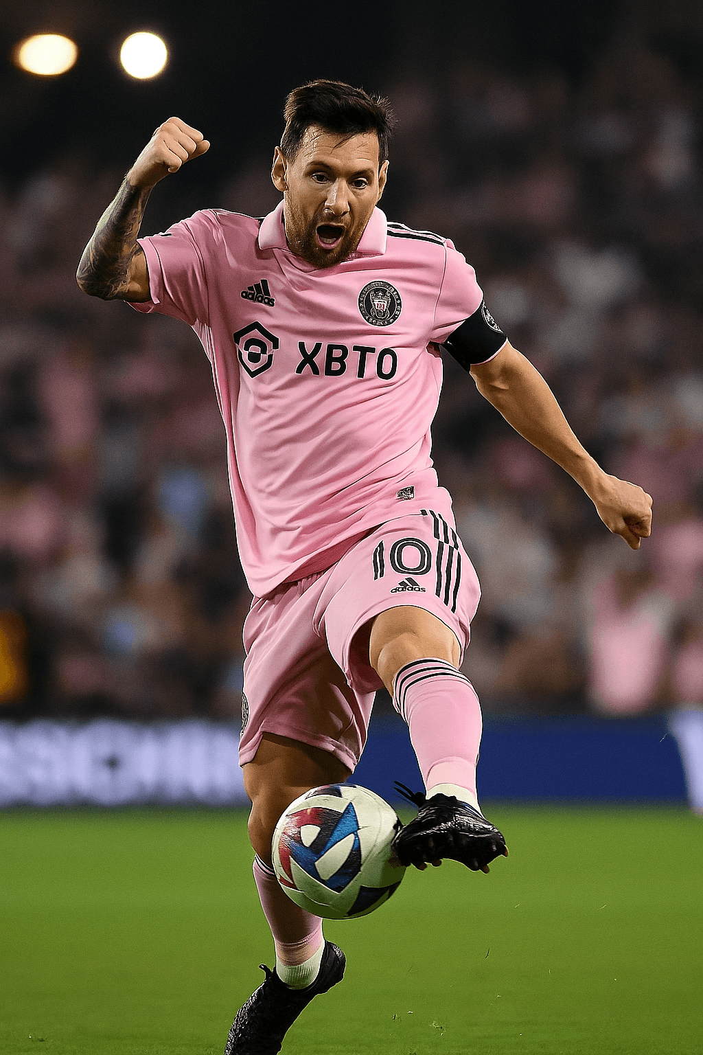 Messi dribbling past Atlanta United defenders