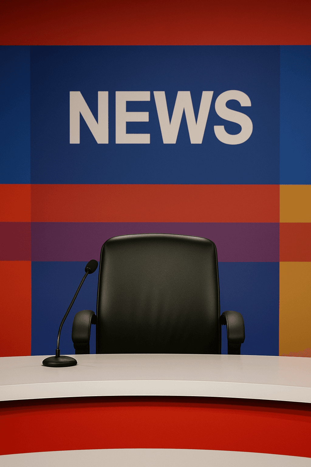 TV news studio empty chair symbolizing media absence