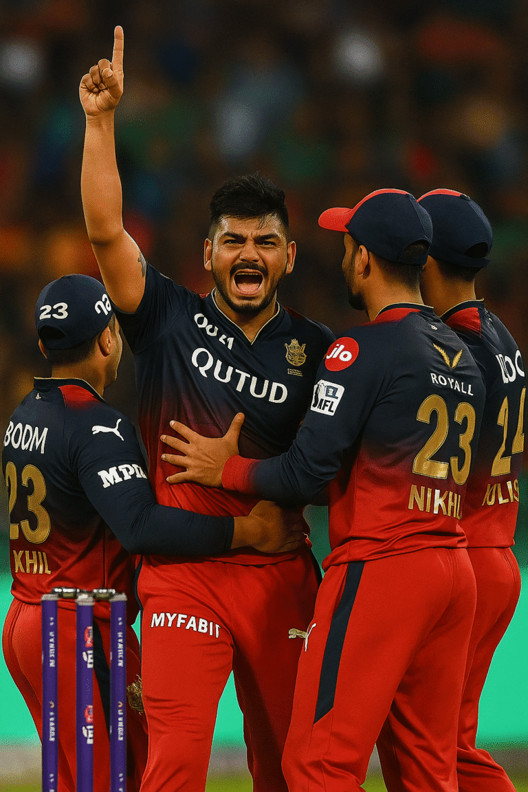 Karn Sharma celebrating a wicket with teammates