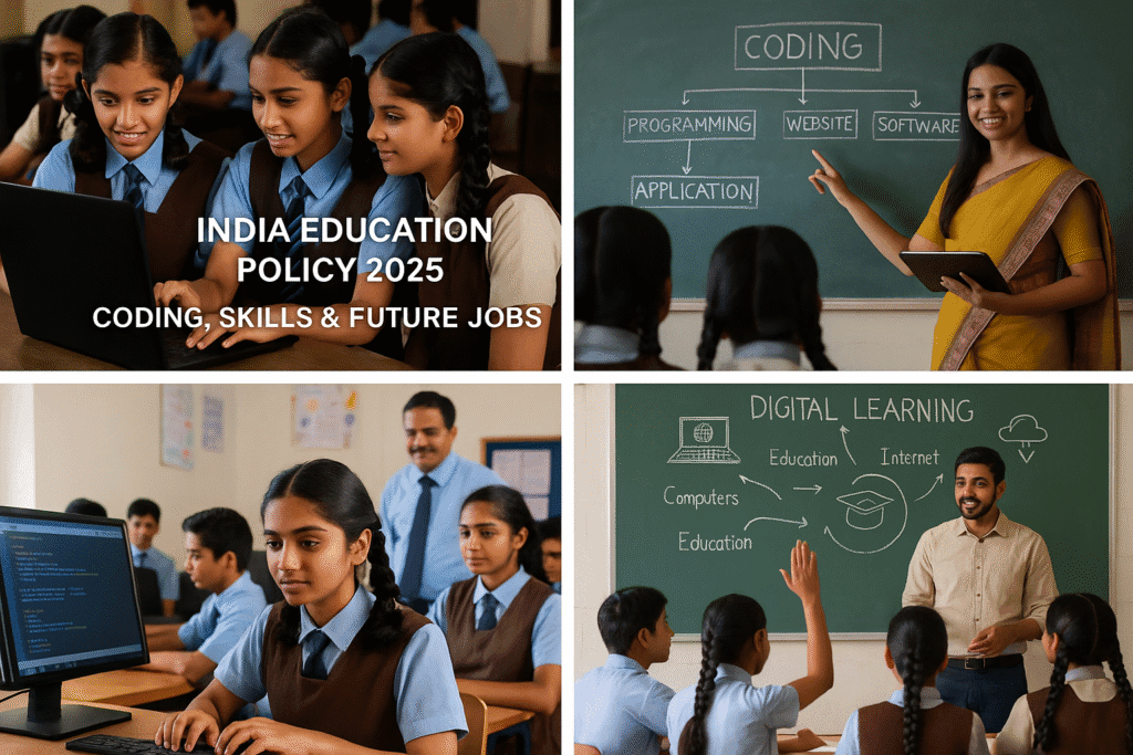 Indian classroom with digital skills training - education policy 2025