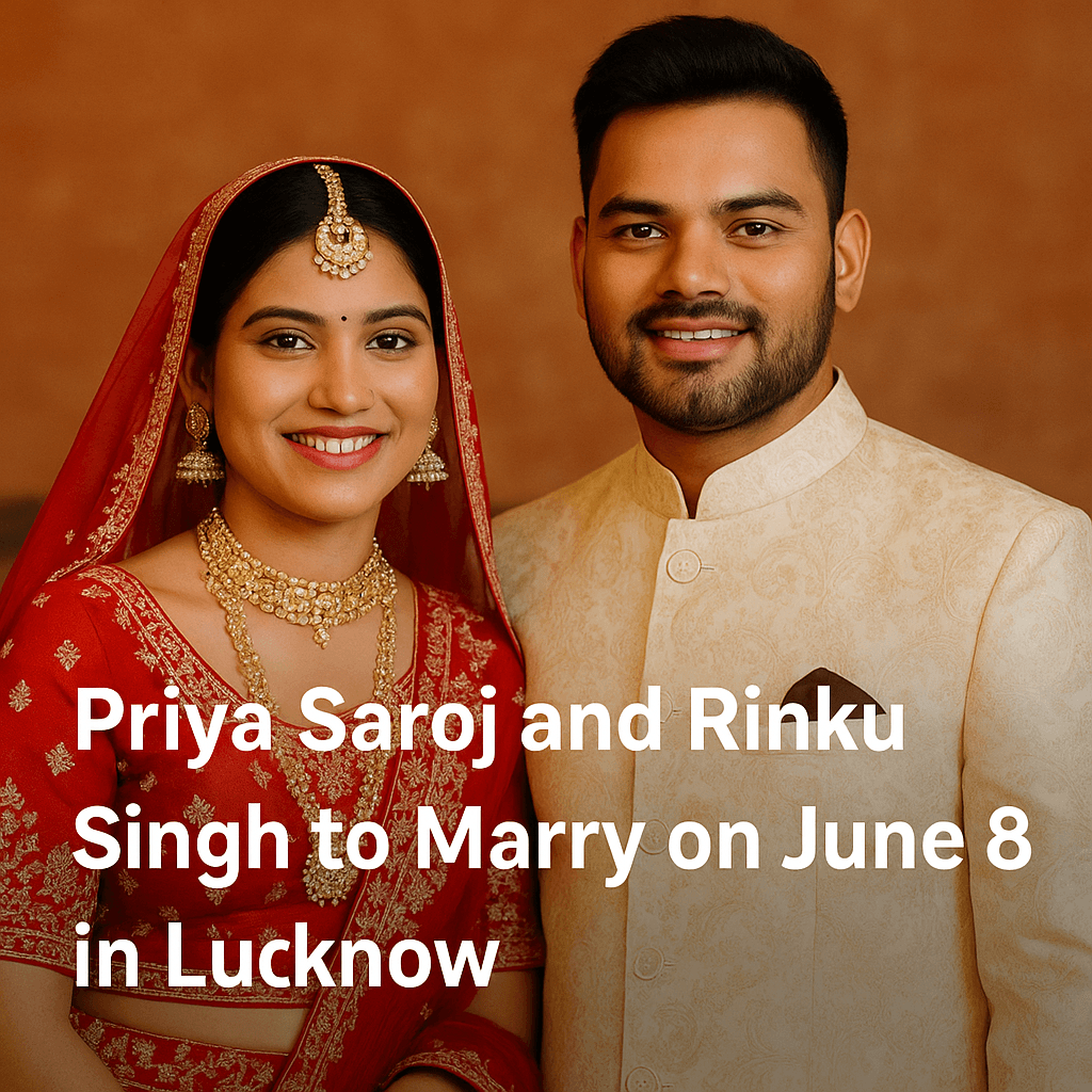 “Priya Saroj and Rinku Singh photographed in traditional wedding attire ahead of their June 8 ceremony in Lucknow”
