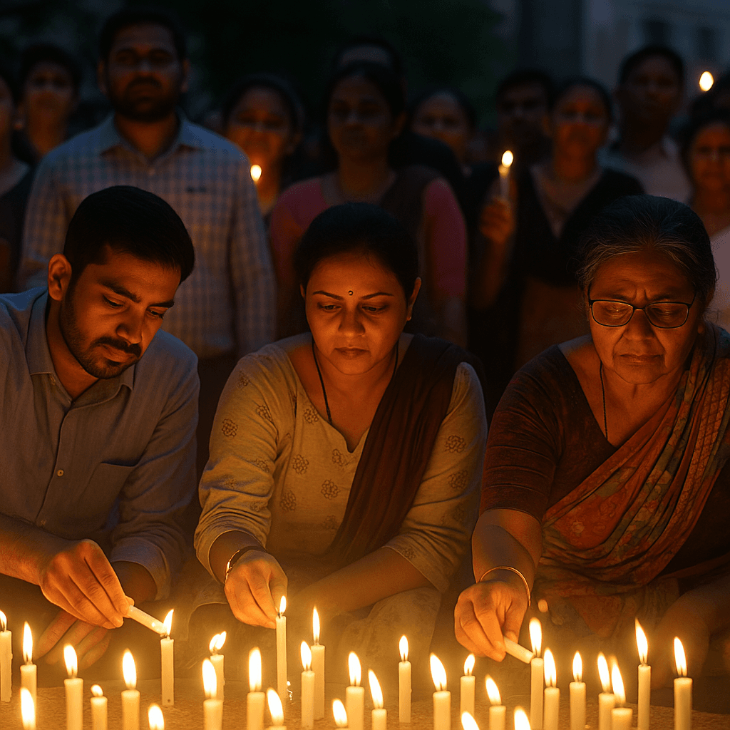 People lighting candles to mourn Vijay Rupani’s death