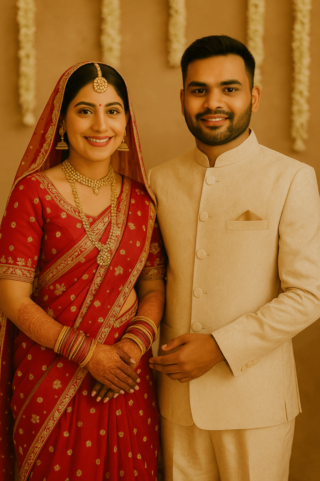 “Priya Saroj and Rinku Singh photographed in traditional wedding attire ahead of their June 8 ceremony in Lucknow”