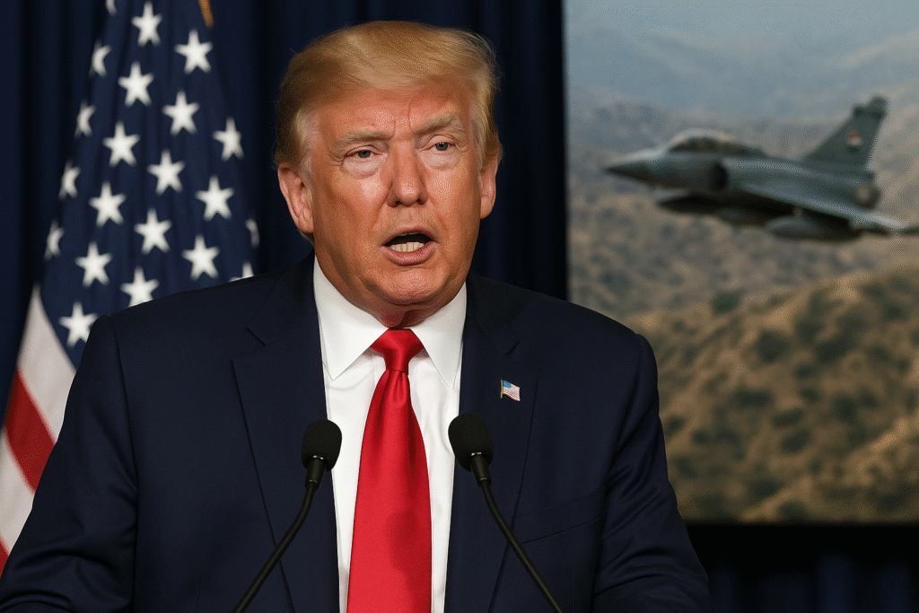 Donald Trump addressing media as Trump jet claim sparks debate over India-Pakistan fighter jet clash