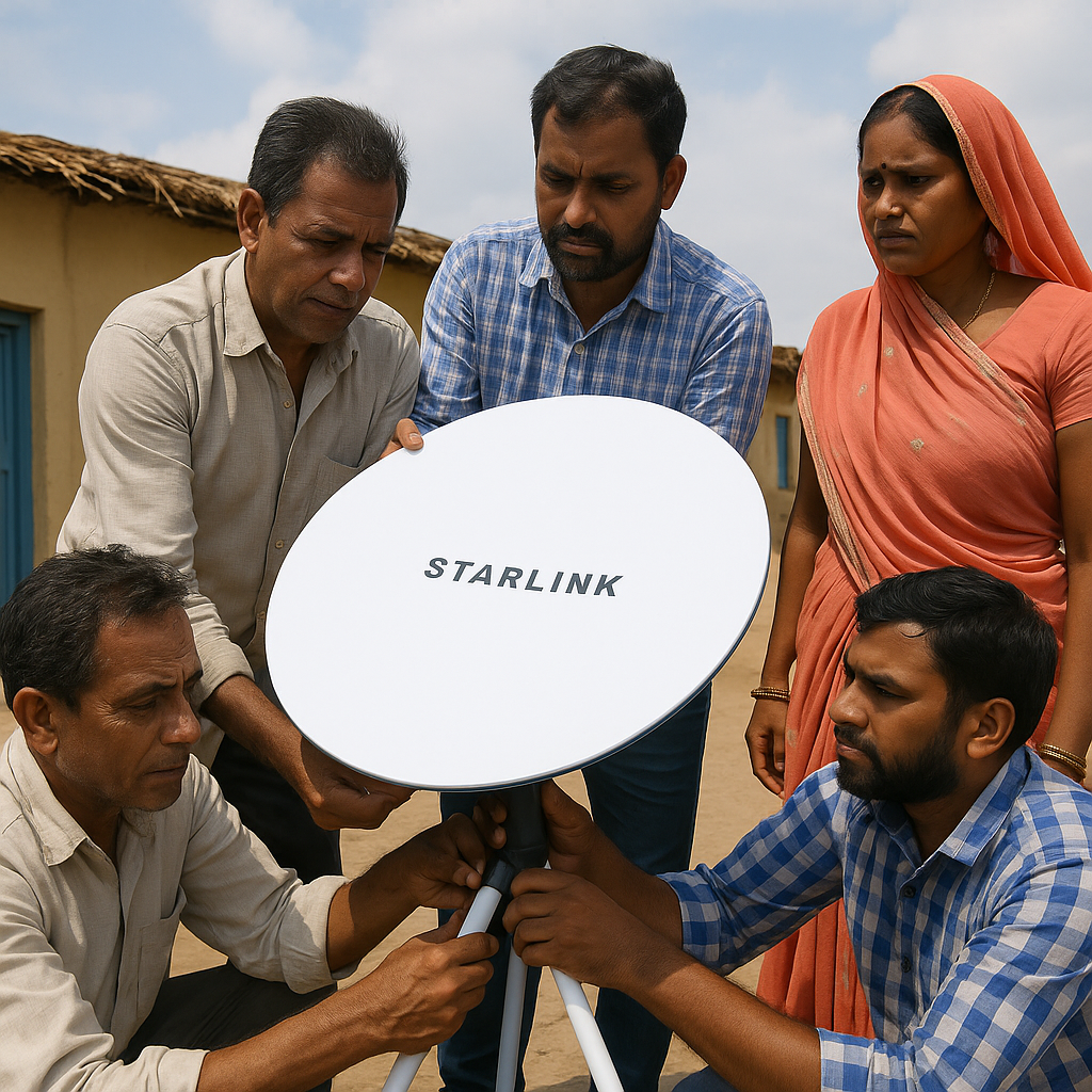 Villagers in rural India setting up satellite dish after Starlink approved in India