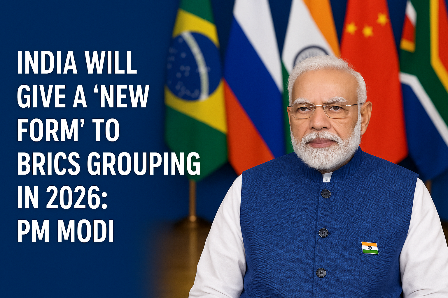 PM Modi at BRICS summit discussing India’s leadership in 2026
