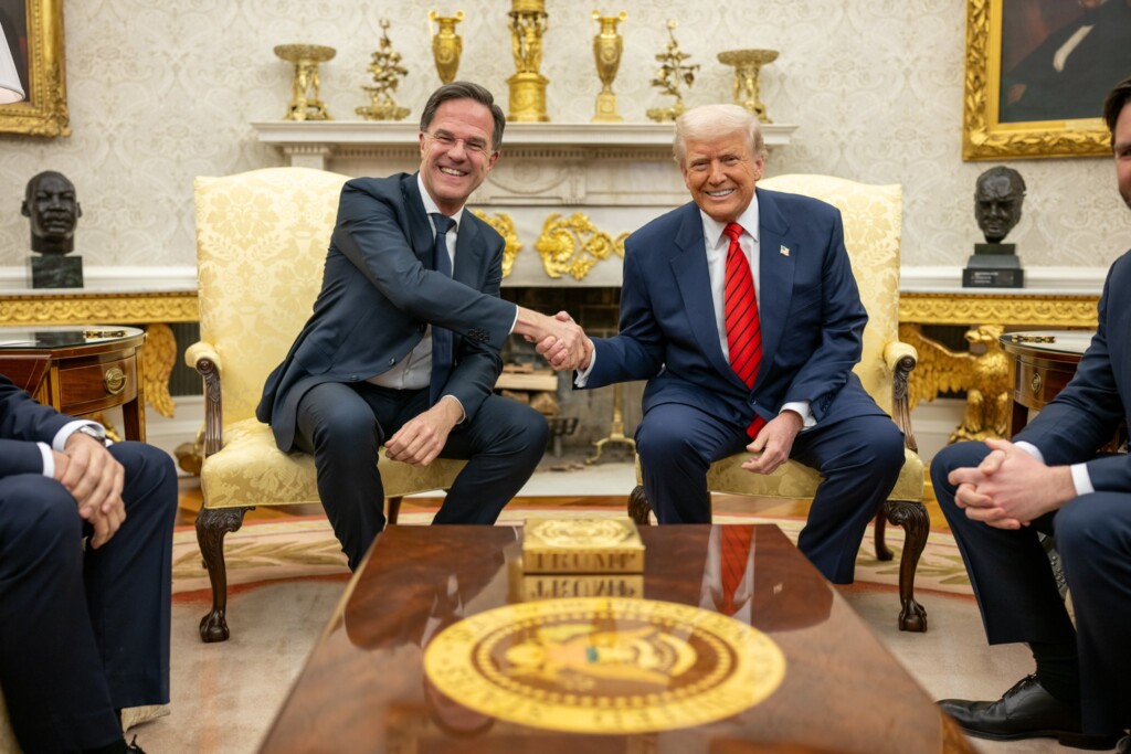 President Donald Trump meets with NATO Secretary General Mark Rutte in the Oval Office during talks on Trump tariffs Russia Ukraine policy.