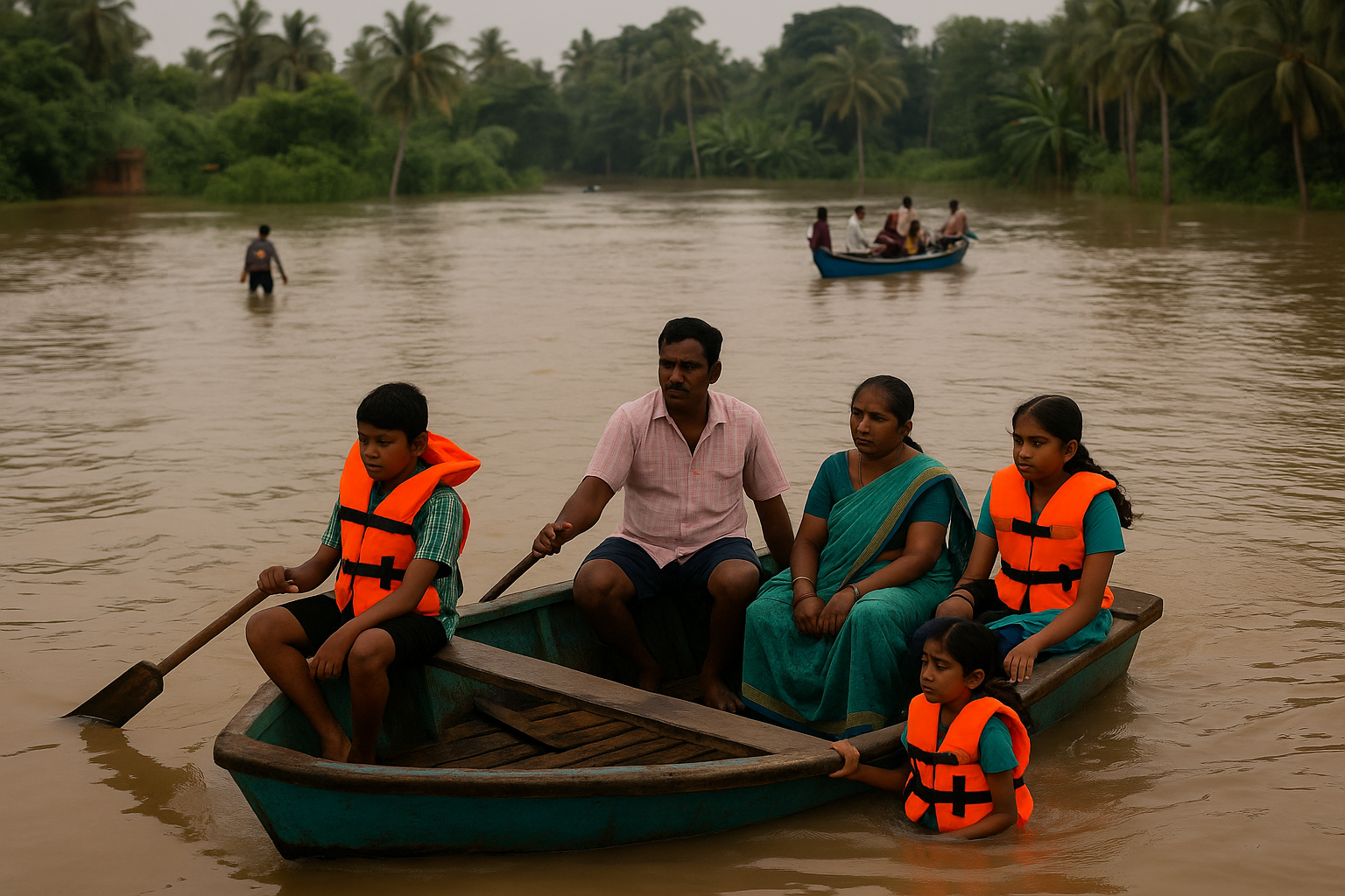 Villagers using boats after Konaseema Godavari Flood