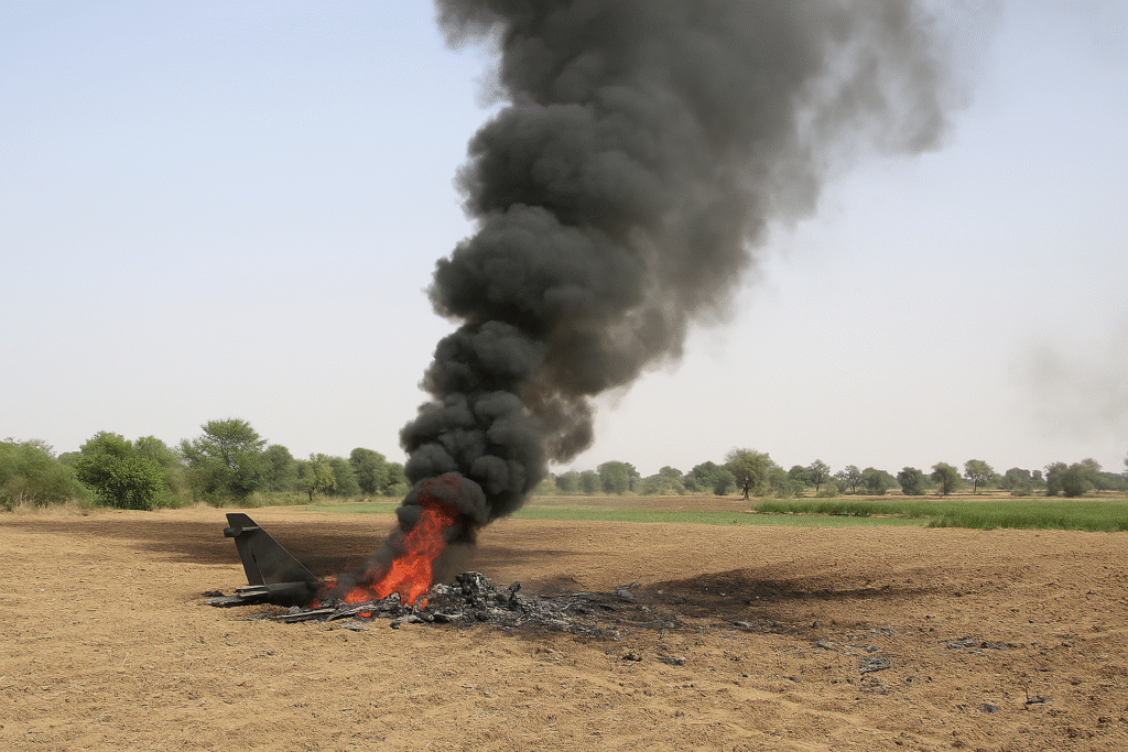 Smoke rising from the field after IAF Jaguar jet crash in Rajasthan